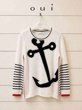 OUI – White Nautical Cotton Sweater (Size 14 / L)